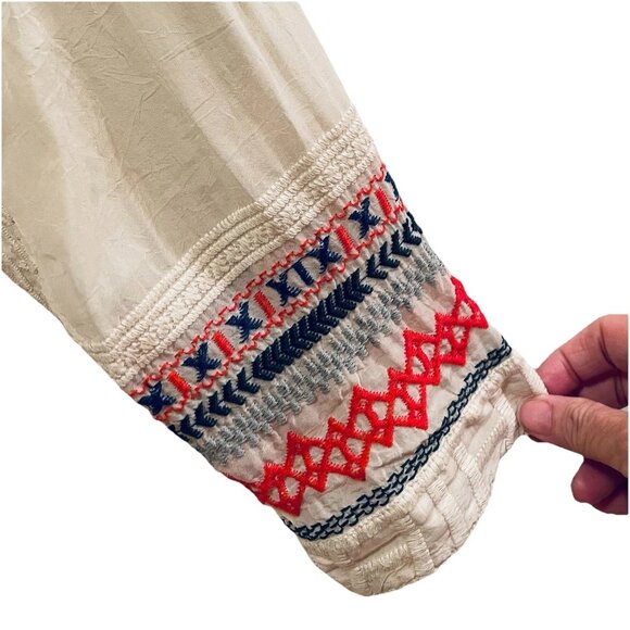 JOHNNY WAS Cream/Off White Embroidered Melvin Button Down Blouse Sz M - Picture 9 of 11